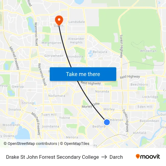 Drake St John Forrest Secondary College to Darch map
