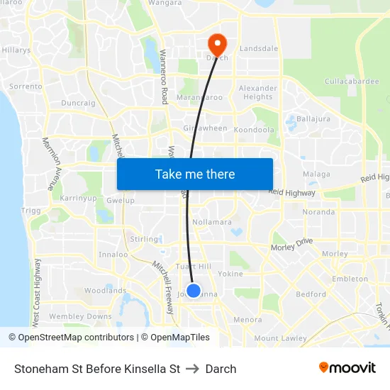 Stoneham St Before Kinsella St to Darch map