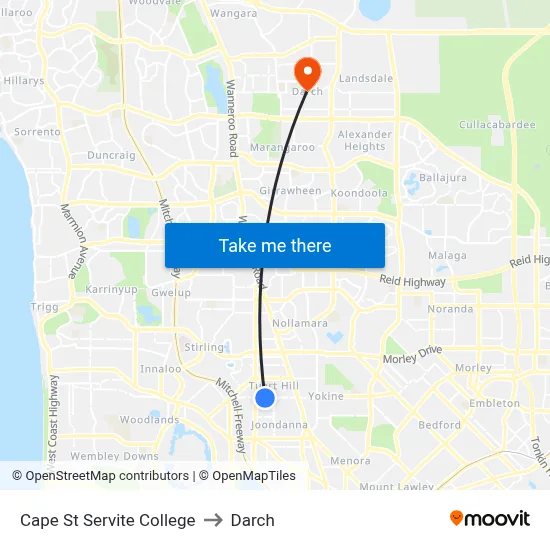 Cape St Servite College to Darch map