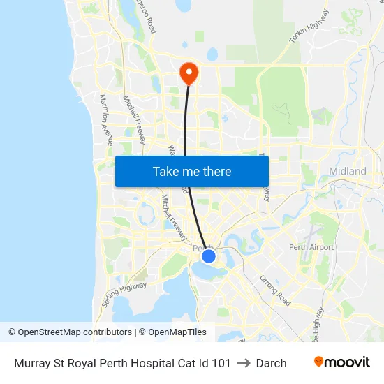 Murray St Royal Perth Hospital Cat Id 101 to Darch map