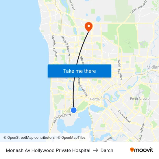 Monash Av Hollywood Private Hospital to Darch map