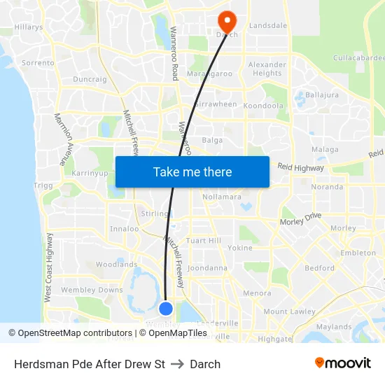 Herdsman Pde After Drew St to Darch map
