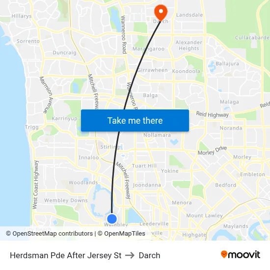 Herdsman Pde After Jersey St to Darch map