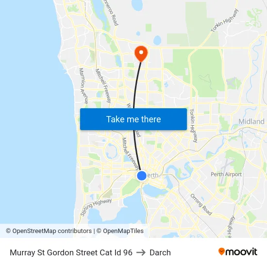 Murray St Gordon Street Cat Id 96 to Darch map