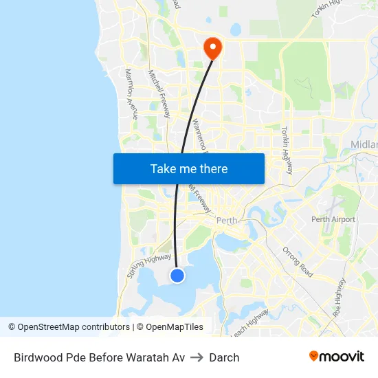 Birdwood Pde Before Waratah Av to Darch map
