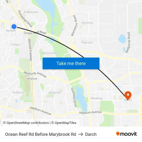 Ocean Reef Rd Before Marybrook Rd to Darch map