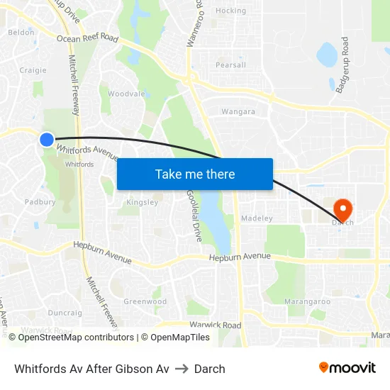 Whitfords Av After Gibson Av to Darch map