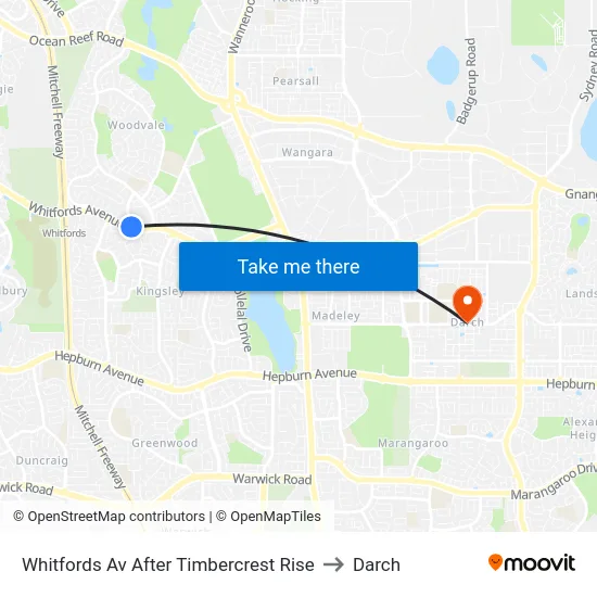 Whitfords Av After Timbercrest Rise to Darch map