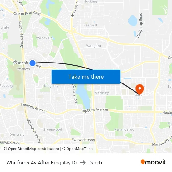 Whitfords Av After Kingsley Dr to Darch map