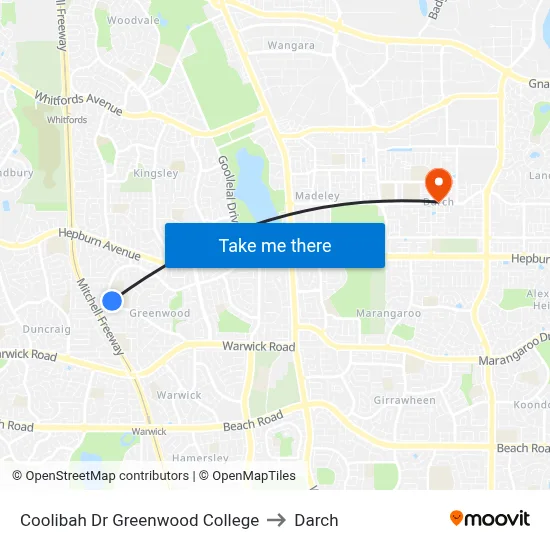 Coolibah Dr Greenwood College to Darch map