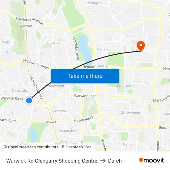 Warwick Rd Glengarry Shopping Centre to Darch map