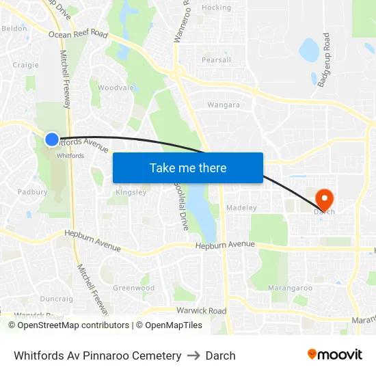 Whitfords Av Pinnaroo Cemetery to Darch map