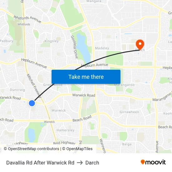 Davallia Rd After Warwick Rd to Darch map