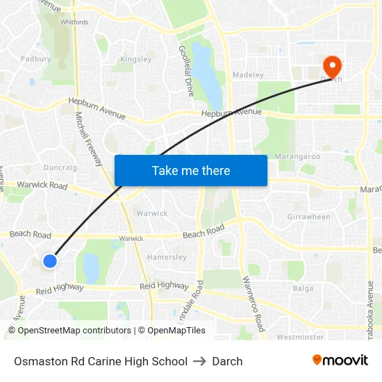 Osmaston Rd Carine High School to Darch map
