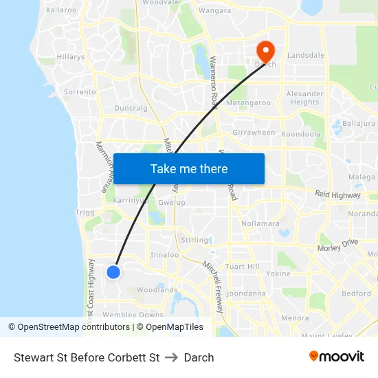 Stewart St Before Corbett St to Darch map