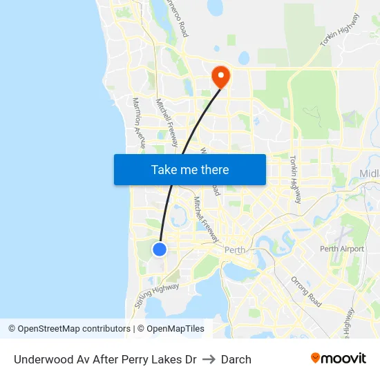 Underwood Av After Perry Lakes Dr to Darch map