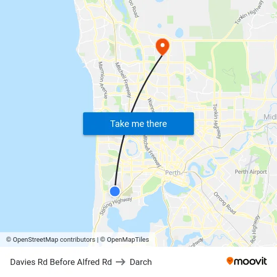 Davies Rd Before Alfred Rd to Darch map