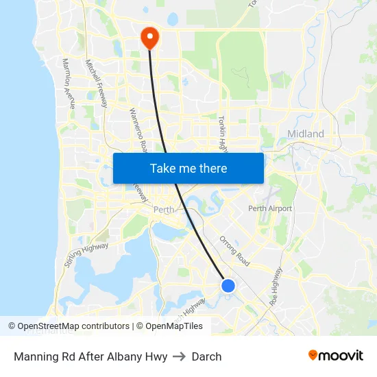 Manning Rd After Albany Hwy to Darch map