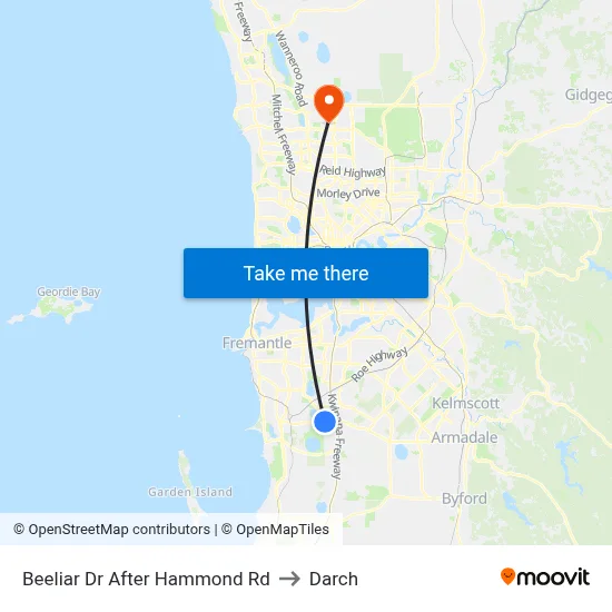 Beeliar Dr After Hammond Rd to Darch map