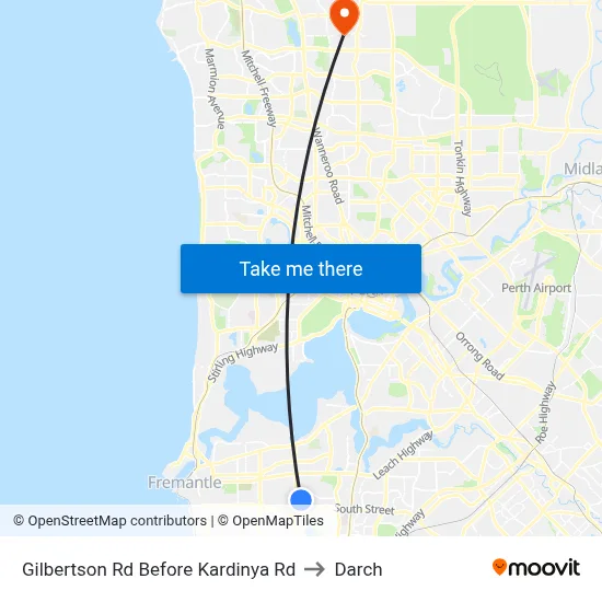 Gilbertson Rd Before Kardinya Rd to Darch map