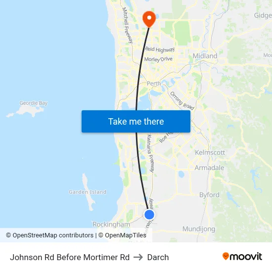 Johnson Rd Before Mortimer Rd to Darch map