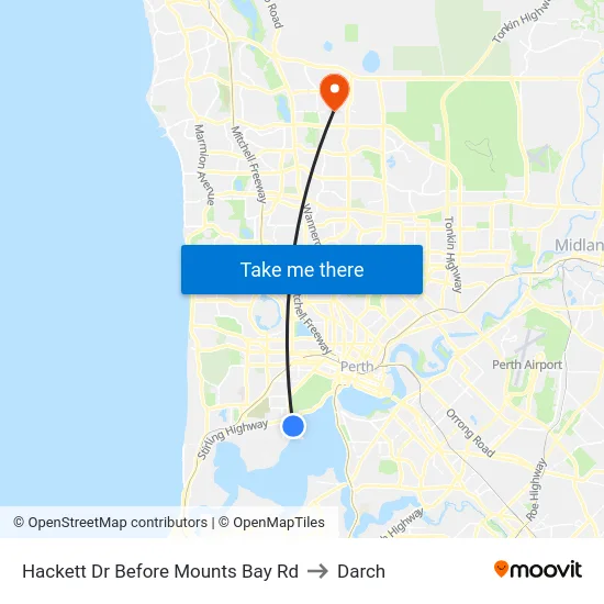Hackett Dr Before Mounts Bay Rd to Darch map