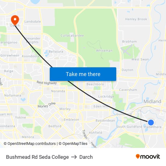 Bushmead Rd Seda College to Darch map