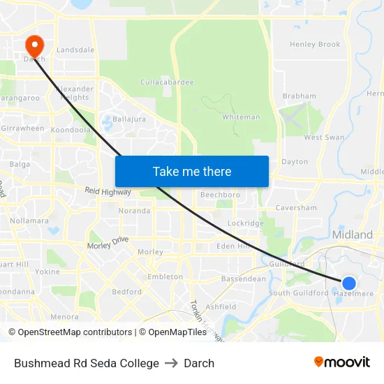 Bushmead Rd Seda College to Darch map