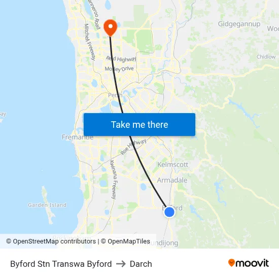 Byford Stn Transwa Byford to Darch map