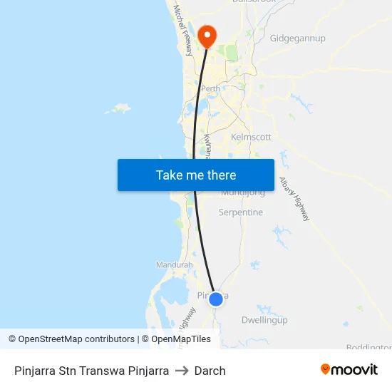 Pinjarra Stn Transwa Pinjarra to Darch map