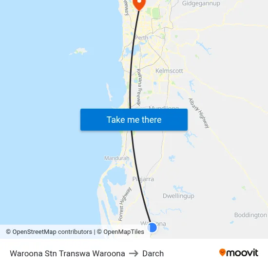 Waroona Stn Transwa Waroona to Darch map