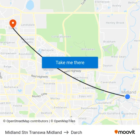 Midland Stn Transwa Midland to Darch map