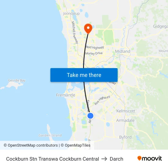 Cockburn Stn Transwa Cockburn Central to Darch map