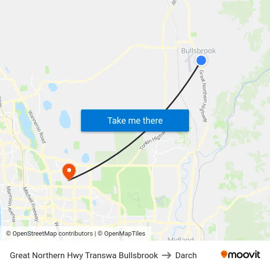 Great Northern Hwy Transwa Bullsbrook to Darch map