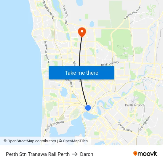 Perth Stn Transwa Rail Perth to Darch map
