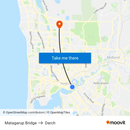 Matagarup Bridge to Darch map