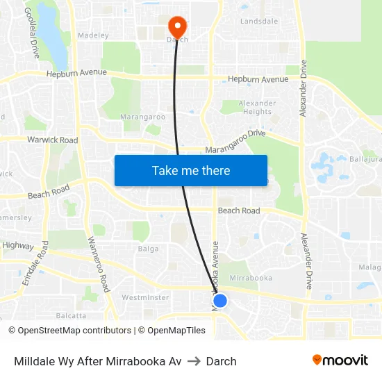 Milldale Wy After Mirrabooka Av to Darch map