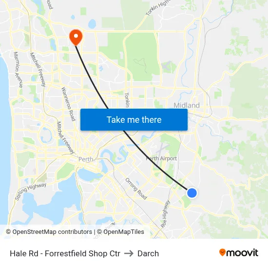 Hale Rd - Forrestfield Shop Ctr to Darch map