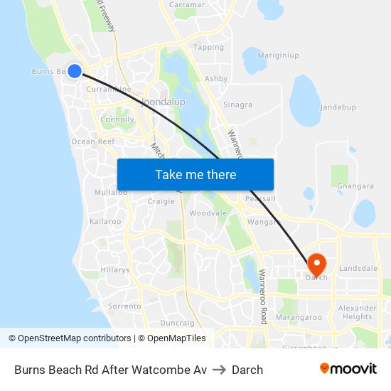 Burns Beach Rd After Watcombe Av to Darch map