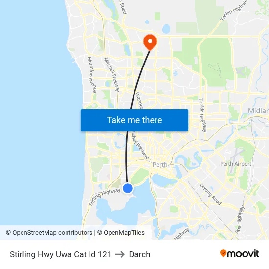 Stirling Hwy Uwa Cat Id 121 to Darch map