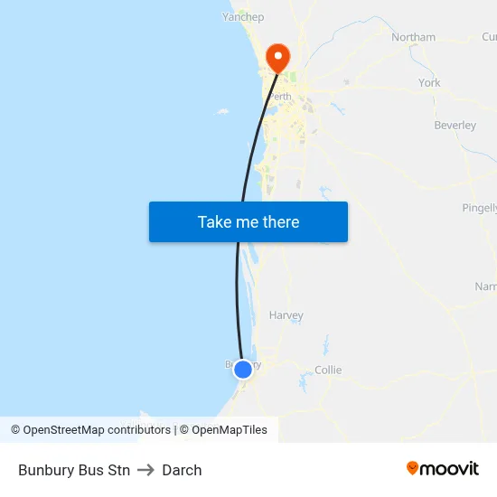 Bunbury Bus Stn to Darch map