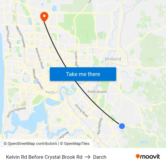 Kelvin Rd Before Crystal Brook Rd to Darch map