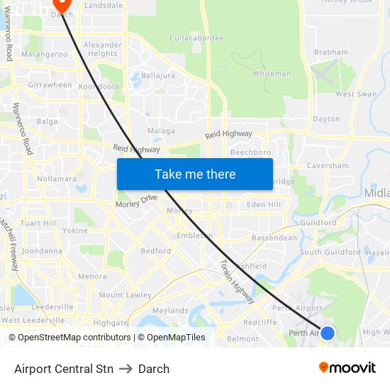 Airport Central Stn to Darch map