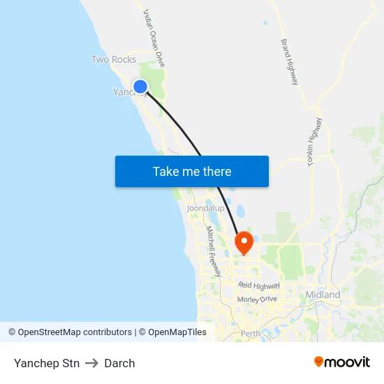 Yanchep Stn to Darch map