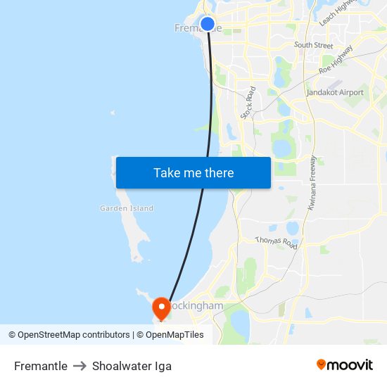 Fremantle to Shoalwater Iga map