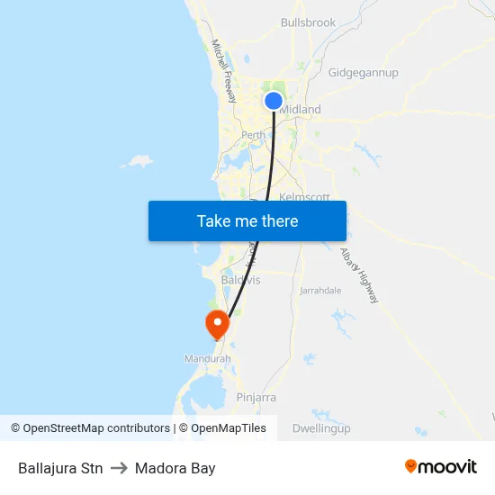 Ballajura Stn to Madora Bay map