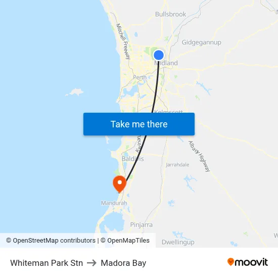 Whiteman Park Stn to Madora Bay map