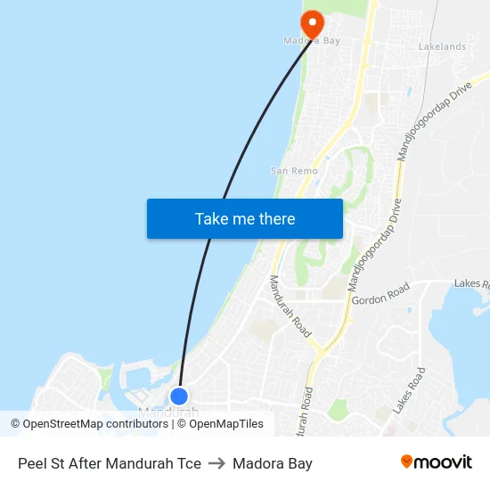 Peel St After Mandurah Tce to Madora Bay map