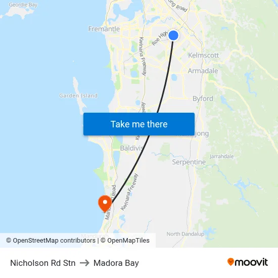 Nicholson Rd Stn to Madora Bay map