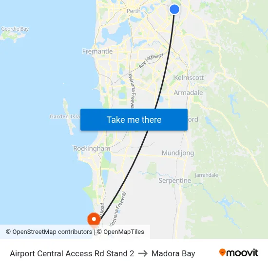Airport Central Access Rd Stand 2 to Madora Bay map